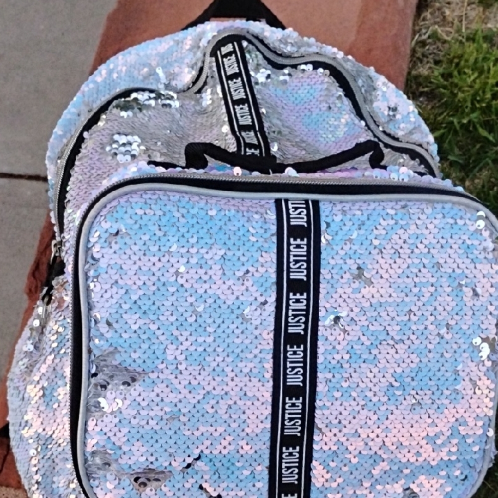 Justice Sequin Backpack - Silver and Pink